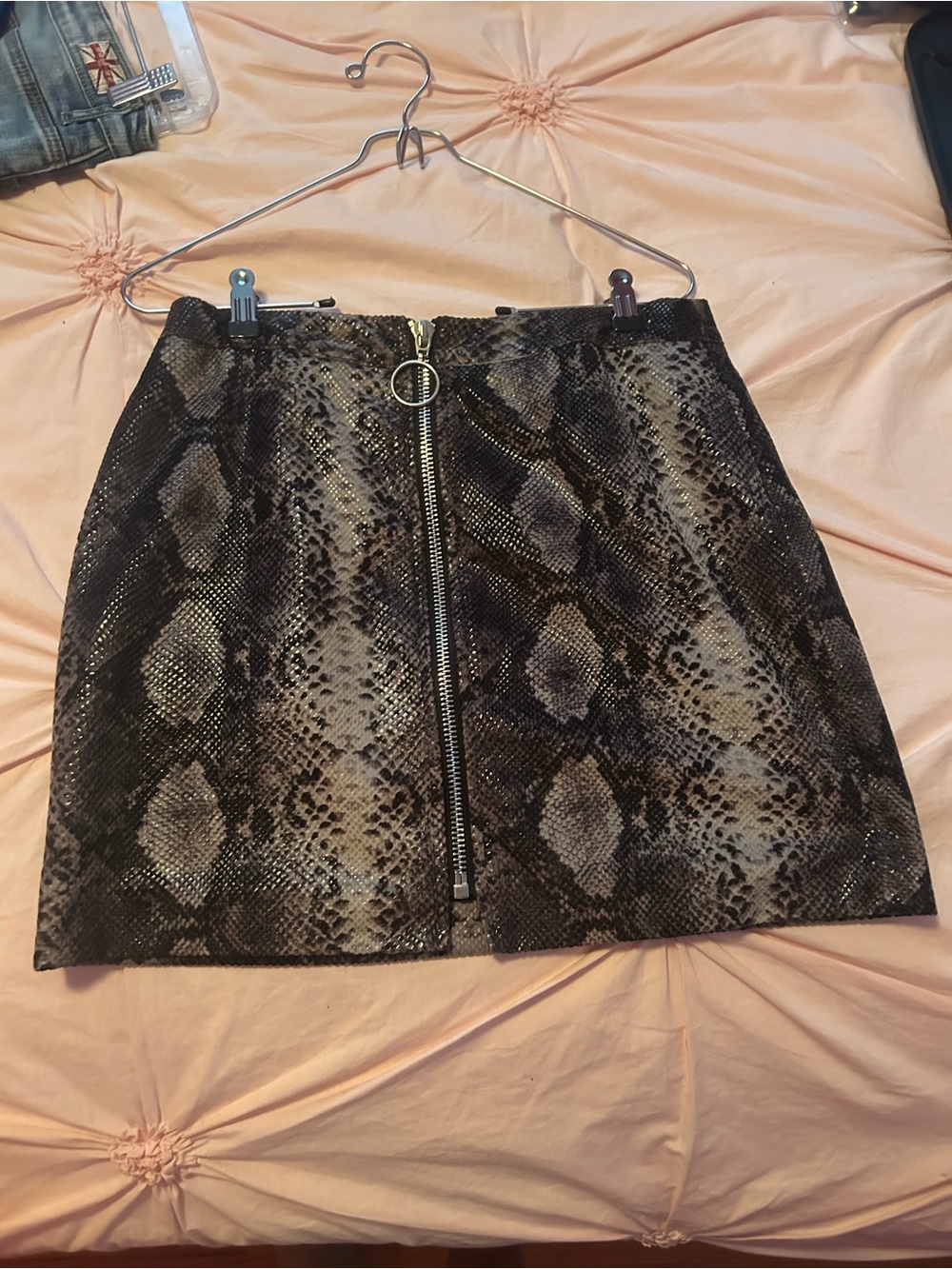 Dance & Marvel Brown Snake-Print Zip Front Mini Skirt